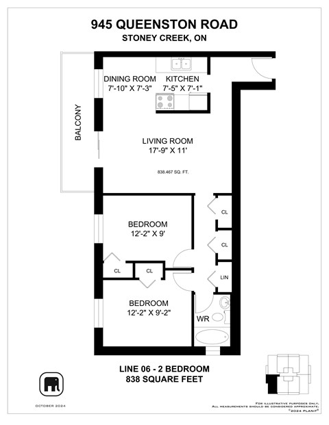 A floor plan for a property at 945 Queenston Road.
